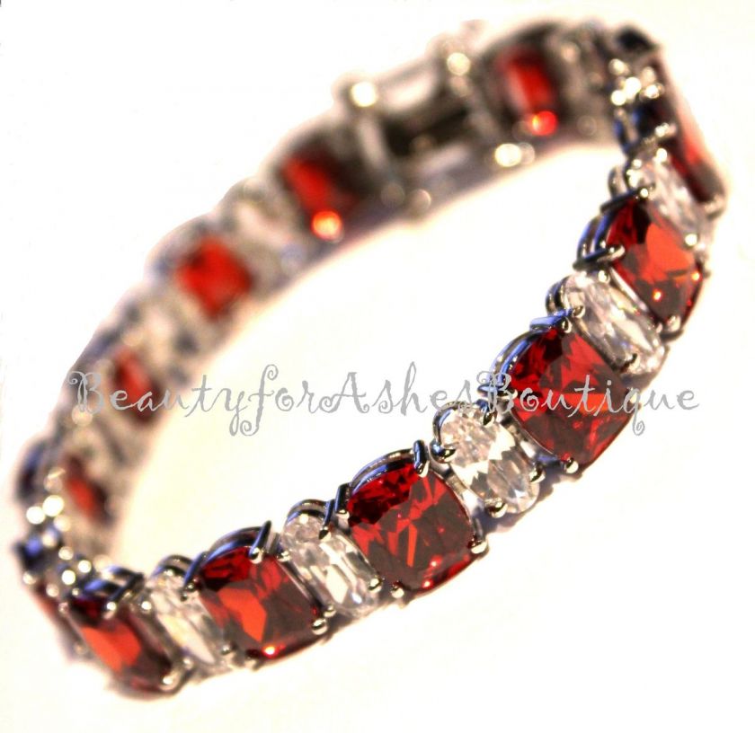 WEDDING RUBY RED GARNET CHRISTMAS CANDY CANE PRINCESS CLEAR CZ TENNIS 