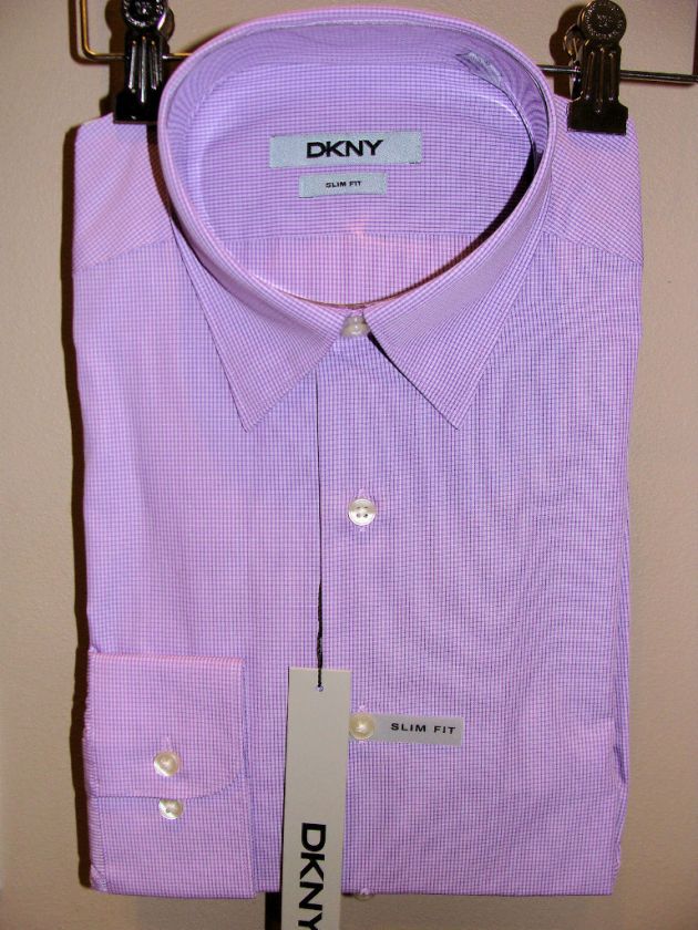   DKNY LILAC MINI CHECK PATTERN/BUTTON DOWN SLIM FIT DRESS SHIRT NEW