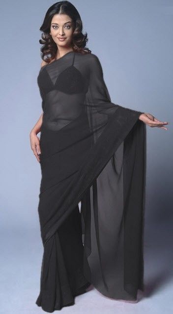 Black Bollywood Wedding Chiffon Saree Sari Belly Dance  