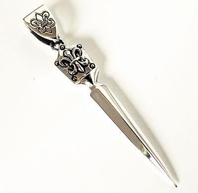 SWORD BLADE FLEUR DE LIS STERLING 925 SILVER PENDANT  