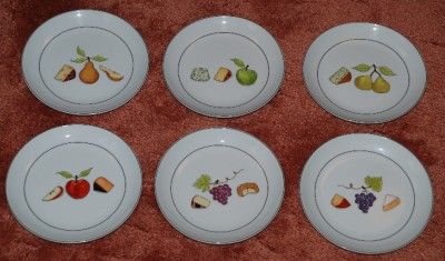 Crate & Barrel 6pc set of snack plates Fruit Fromage by NANCY GREEN 