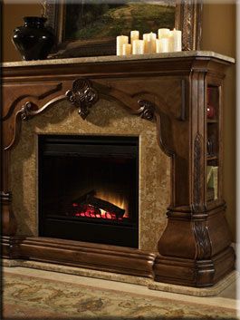 Antiqued Maple/Marble Electric Fireplace  