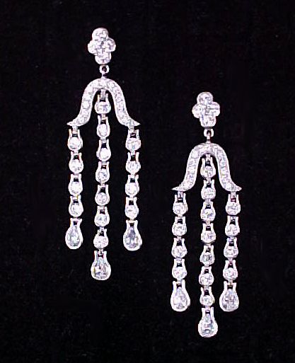   DECO style Dangling CZ Waterfall Droplets Chandelier EARRINGS  