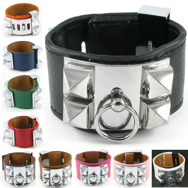 Goth Bracelet Stud 7 Colors REAL Leather Women/Lady Buck Wristband 