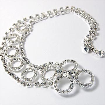 Silver tone Rhinestone Circle Design Belt style Bracelet For Wedding 
