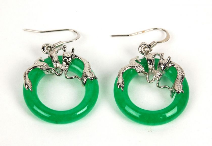 JADE GREEN DRAGON HOOP EARRINGS Chinese Jewelry Gift  