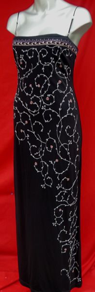   Leggy Bombshell Black Floral Vines Trellis Spaghetti Strap Dress M 6 8