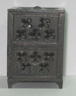 OLD CAST IRON SAFE W/ CHURCH WINDOWS 1890S CI467  