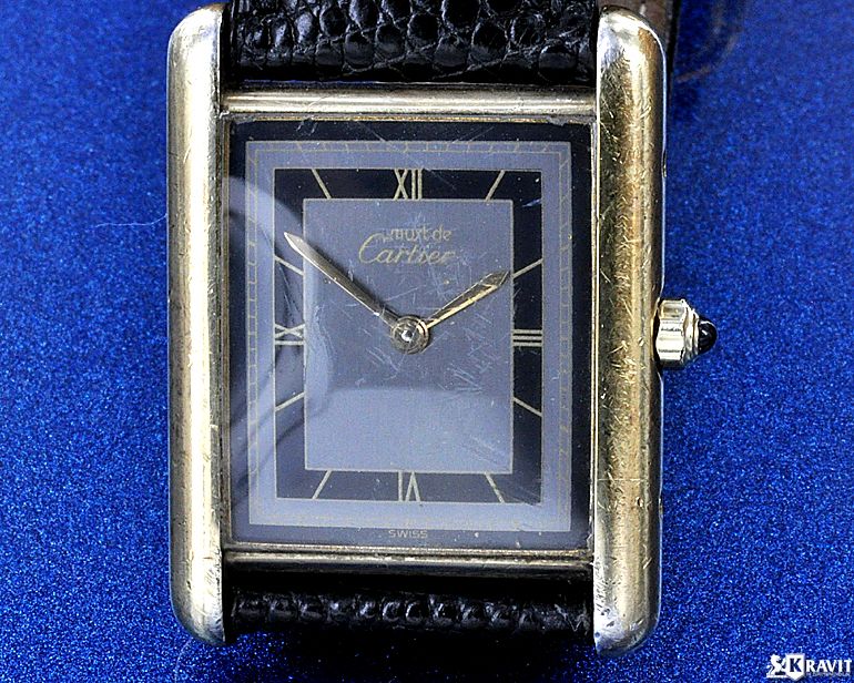 Fine Mens Cartier Silver Vermeil Tank Wrist Watch  