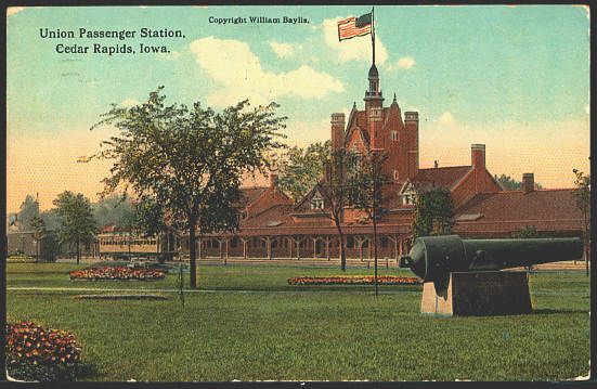 Cedar Rapids Iowa IA 1911 Union Railroad Depot & Cannon Vintage 