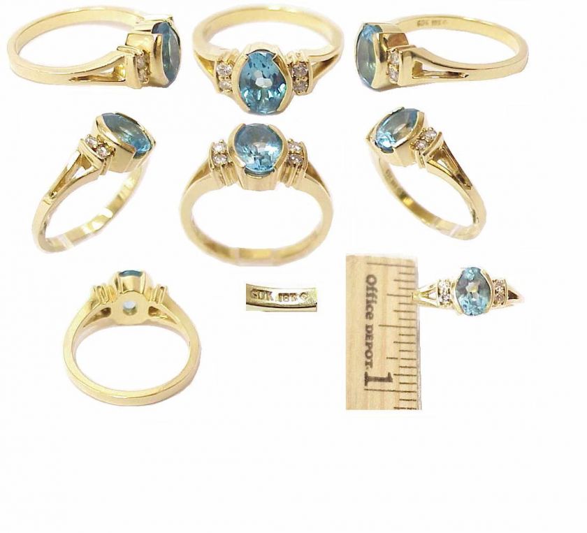 Rare 18K Gold, Natural Blue Topaz & Diamond Estate Ring  