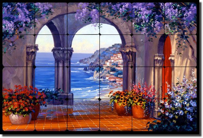 Senkarik Seascape Courtyard Tumbled Marble Mural Art  