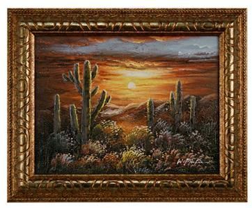 Sunset Desert Landscape Cactus Art FRAMED OIL PAINTING  