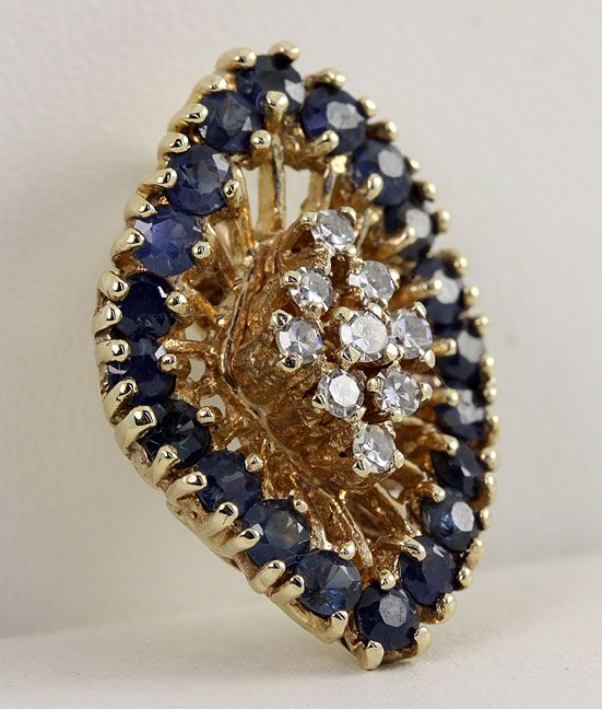 ANTIQUE 1.35CT ROUND DIAMOND & SAPPHIRE MARQUISE PENDANT 14K YELLOW 