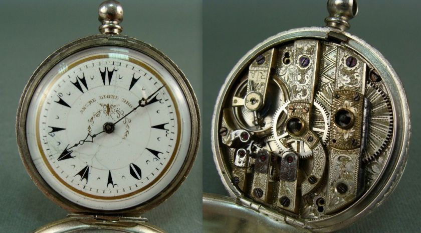   OTTOMAN ANCRE LIGNE DROITE 23 JEWELS SILVER POCKET WATCH ~ ENGRAVED