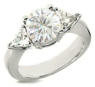 CT ROUND & TRIANGLE MOISSANITE 3 STONE RING 14KW  