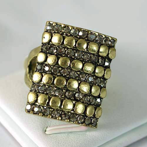 r7848 Size 8 Retro Square Copper Diamante CZ Band Button Ring Fashion 