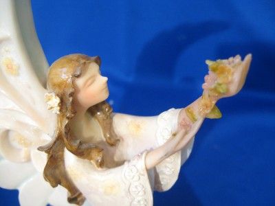 Angel Statuette Resin Gloss finish Wood base 9 1/4  