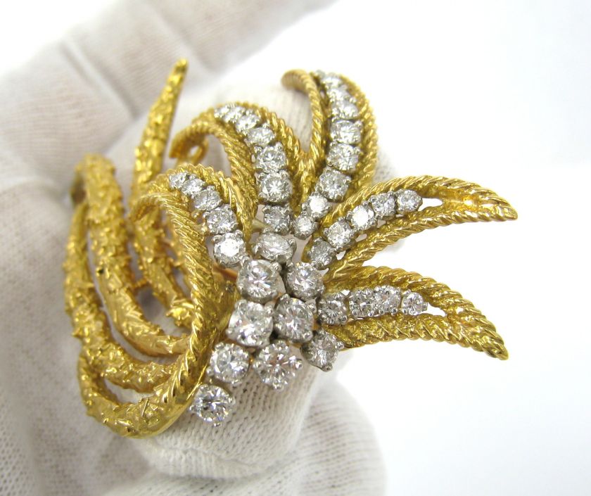 1960s Cartier France 2ct Diamond 18K Gold Brooch  