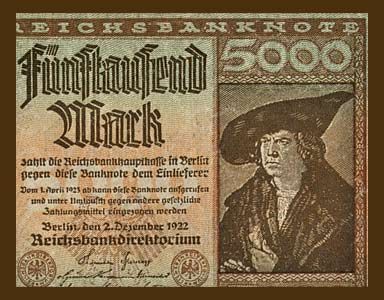 5000 MARK Banknote GERMANY   1922   DURER Artwork   EF+  