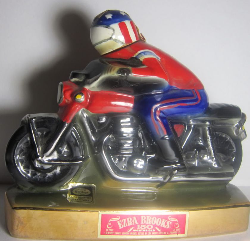 Ezra Brooks motorcycle decanter 24 carat gold  