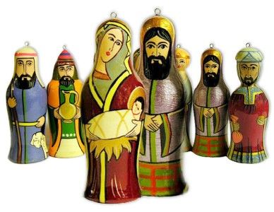 Nativity Russian Set of 7 Christmas Hand Painted Wood  