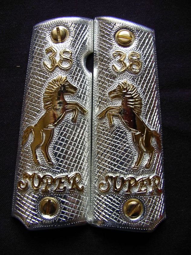 1911 Colt/Clones 38 Super Bronco Horse German Silver 24K Gold Plated 