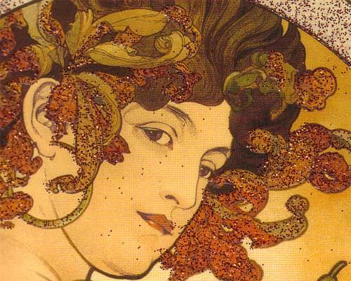 ALPHONSE MUCHA 5 Greeting Cards Assortment GLITTER New  