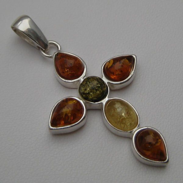 Multicolor Baltic Amber Silver Jewelry Pendant Orthodox Christian 