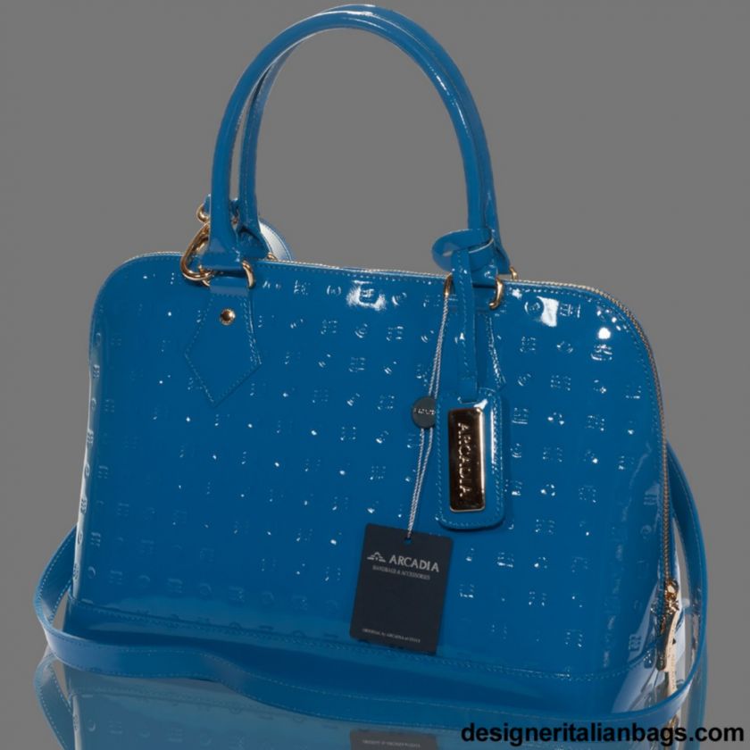 ARCADIA Italian DESIGNER AQUA BLUE MONOGRAM VERNIS LEATHER BOWLING BAG 