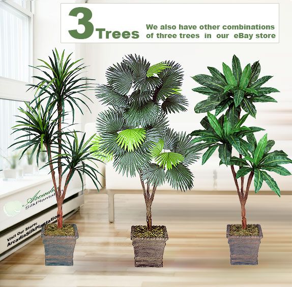 THREE 6 Artificial Palm Tree Yucca Bird Nest Fan Palm  