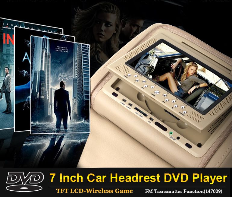  On Sale Two 7  TFT LCD Car Pillow Headrest Monitors DVD Players
