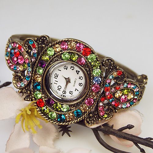   Colorful Swarovski Crystal Watch Cuff Bracelet Bangle Gift Hot  