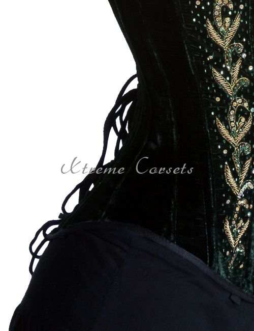   Rib Green Velvet Vintage Corset Steel Bone Top Punk Maternity Bustier