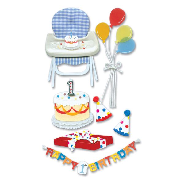   Boys Baby Girls First Birthday Party Balloons Cake 3D Stickers  