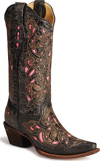 Corral Black/Pink Laser Overlay Ladies Western Boots  