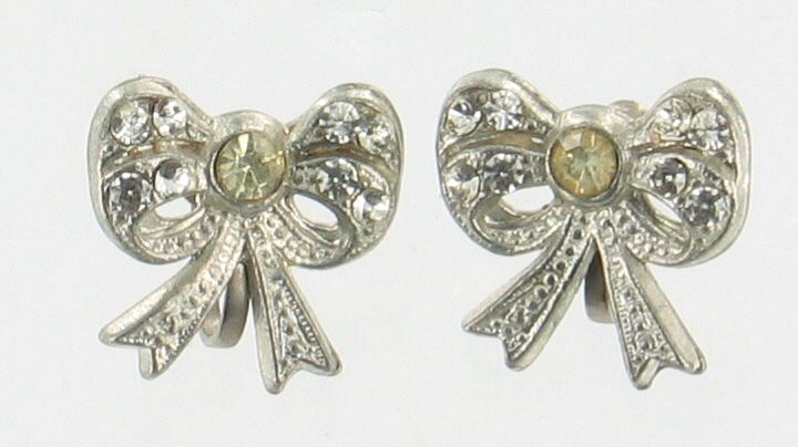 ANTIQUE DECO RHINESTONE PASTE BOW RIBBON EARRINGS  