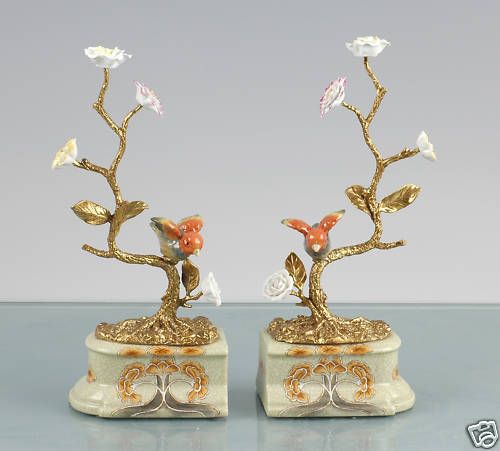 NEW SET OF 2 HAND PAINTED PORCELAIN BOOKENDS W/ BRASS  