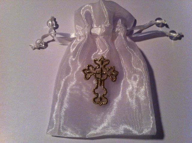 3x5 Gold Cross Baptism Communion Confirmation Gift Bag  