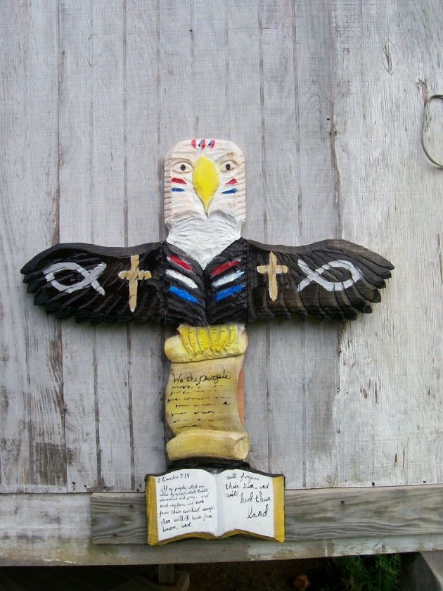 Chainsaw Carving Patriotic Christian Eagle Totem Mount  