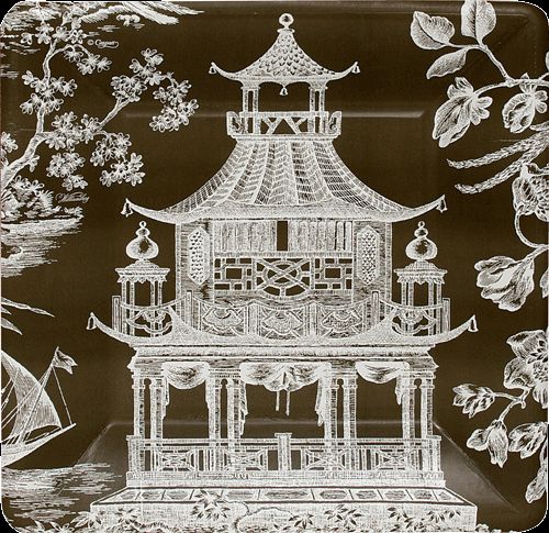 CASPARI 2 Pkgs Chinoiserie Toile Pagoda Bronze Paper Salad / Dessert 