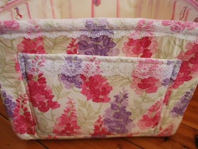 Pretty Chic Quilted Storage Basket LaceTrim Pink&Purple  