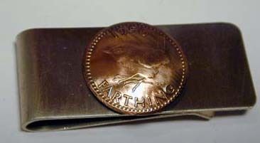 COIN JEWELRY~OLD BRITISH FARTHING MONEY CLIP  