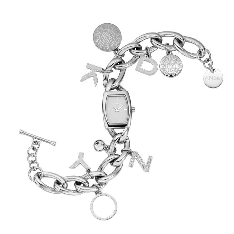 DKNY SILVER STEEL CHARM LINK BRACELET WATCH NY4830 NEW  