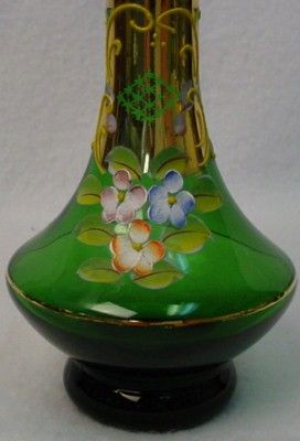 BOHEMIA crystal HIGH ENAMEL ART GLASS Green VASE  