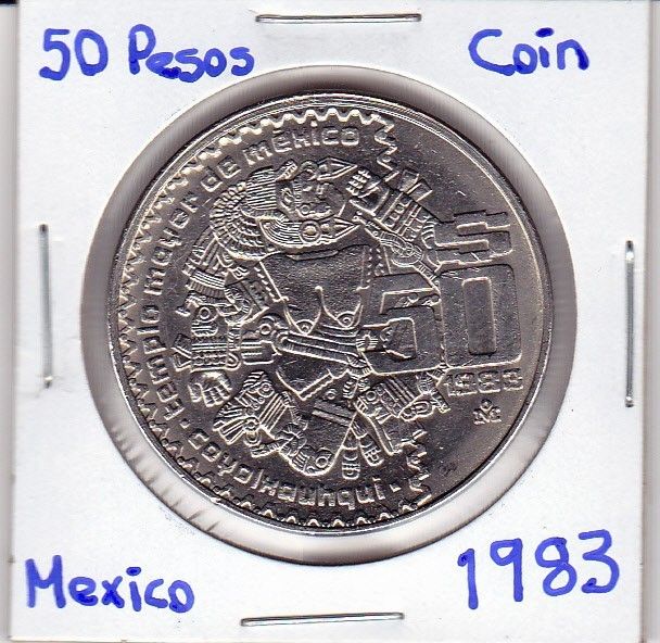 Mexico $ 50 Pesos Templo Mayor de Mexico 1983 Brilliant Coin.  