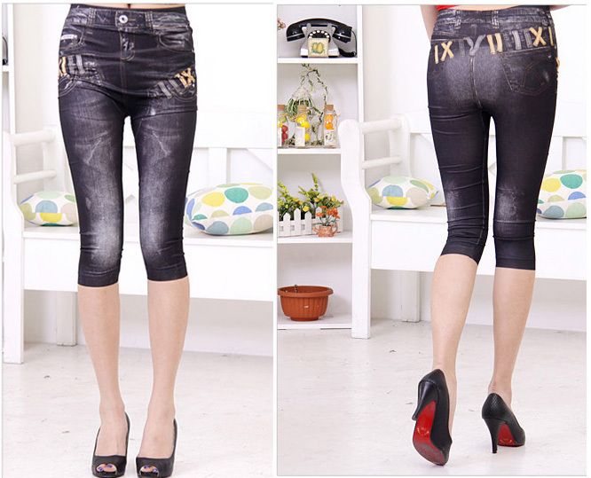 skinny Black jean denim Leggings Tights Pants pattern 2  