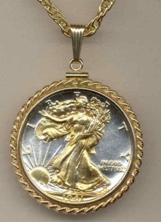 Gold & Silver Walking Liberty Half Dollar Necklace RB  