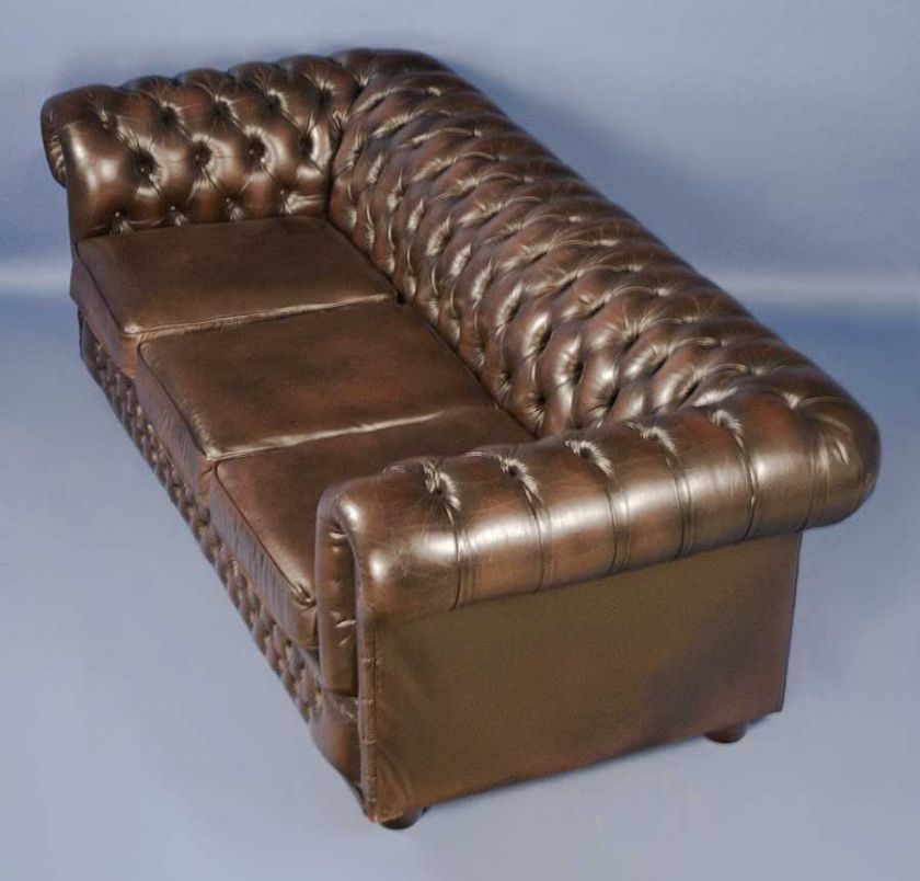 Antique Brown Leather Chesterfield Sofa Couch English  