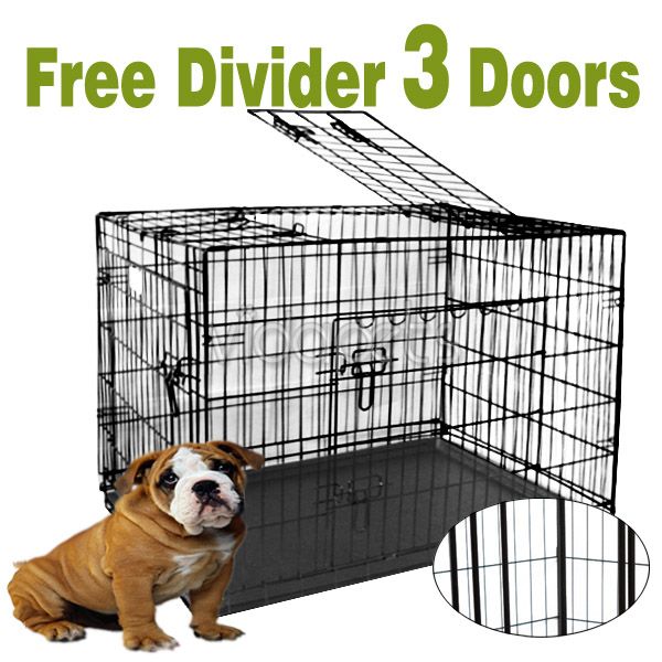 24 3 Door Black Folding Dog Crate Cage Kennel Three 2  